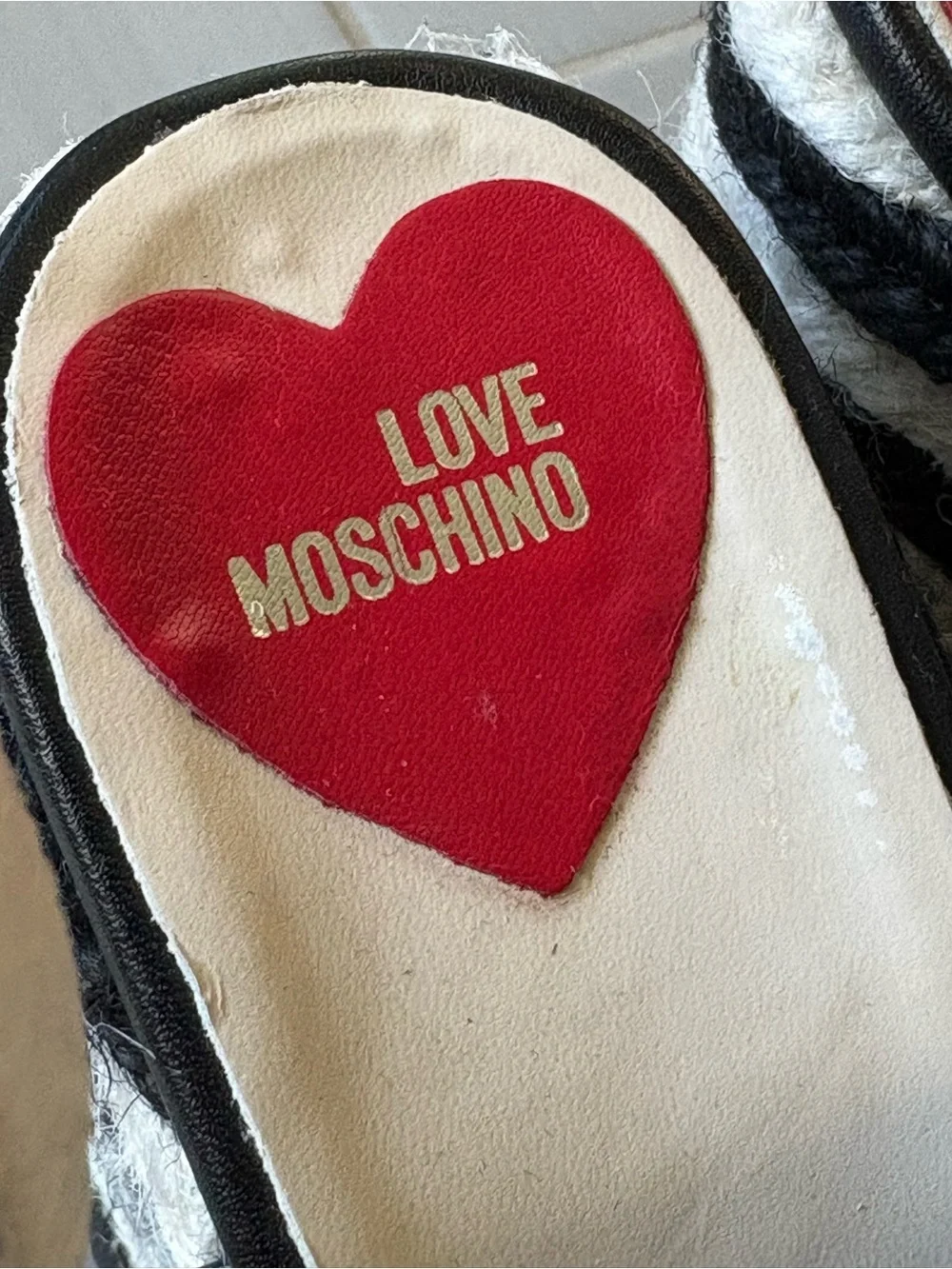 Love Moschino Black and White Logo Wedge Sandals